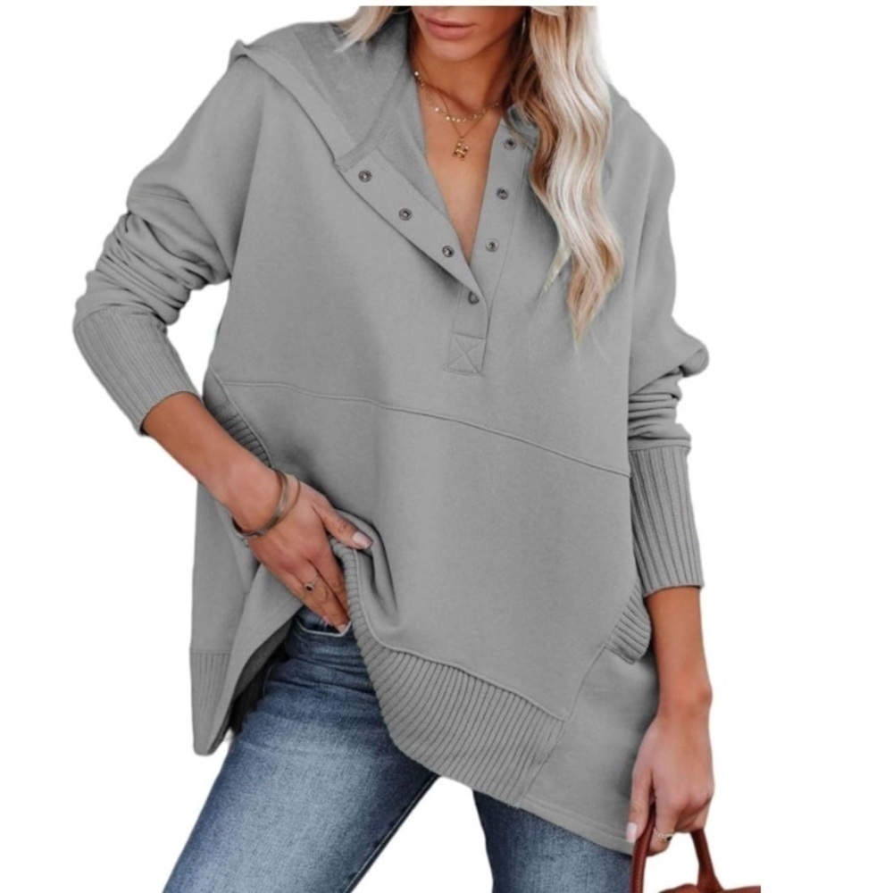 Women Oversized Sweatshirt Pullover Long Sleeve Tops Henley Shirt with Pocket